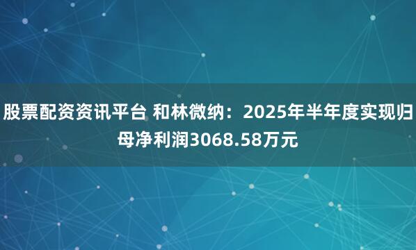 股票配资资讯平台 和林微纳：2025年半年度实现归母净利润3068.58万元